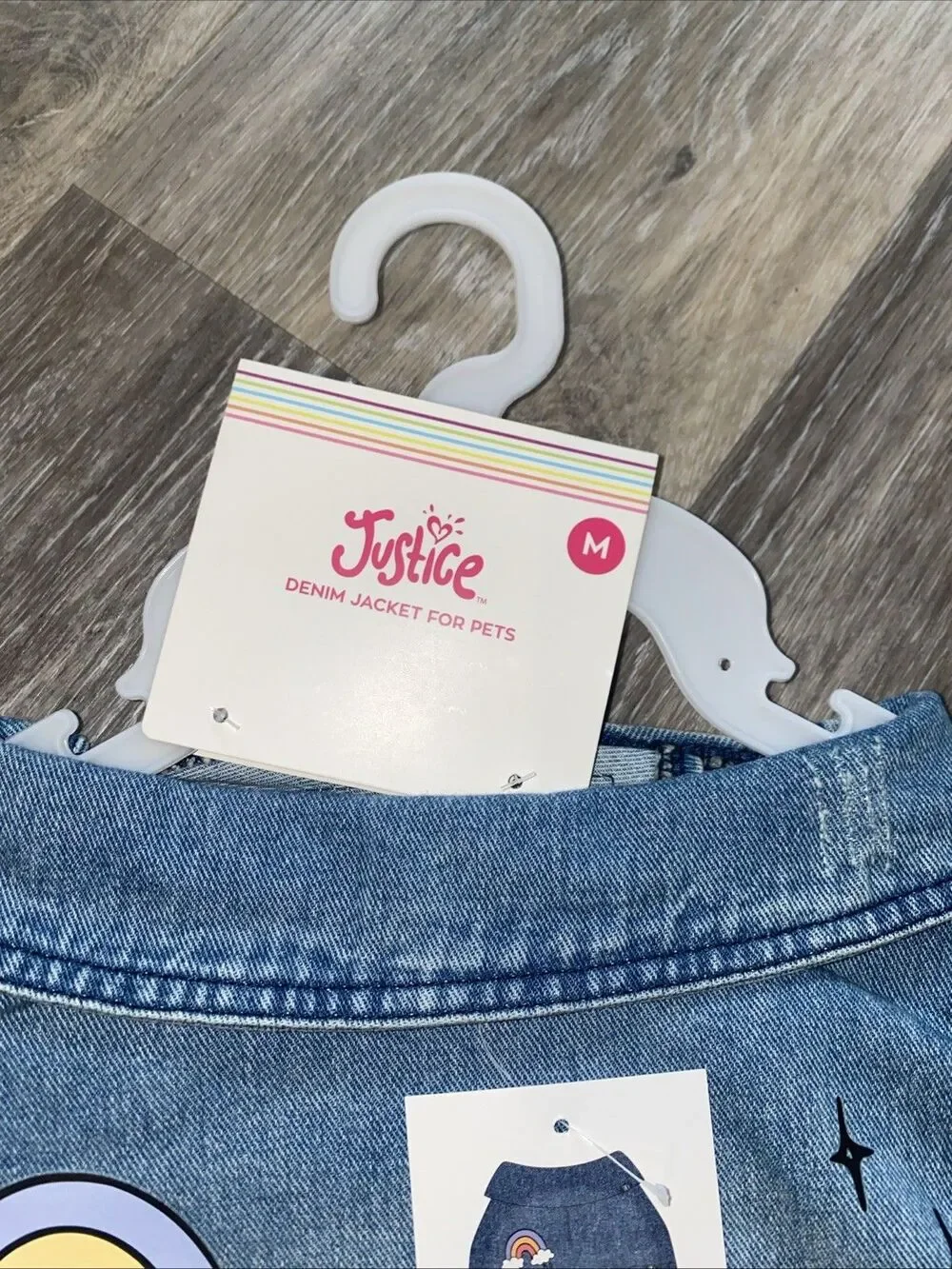 Justice Distress Denim Jacket For Pets W/Peace Sign, Love Decals Size S 13